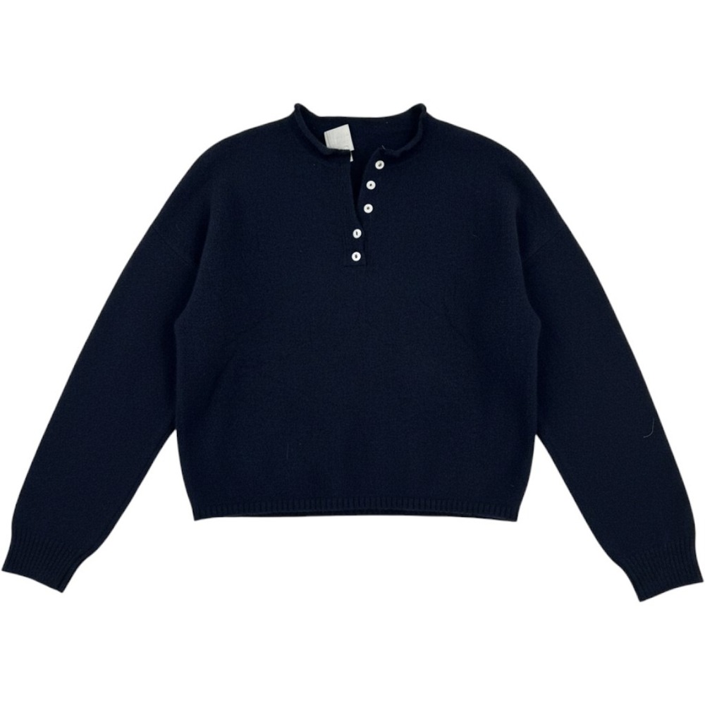 Things Between Henley Sweater Navy Blue Small Wool Blend Knit Preppy Classic